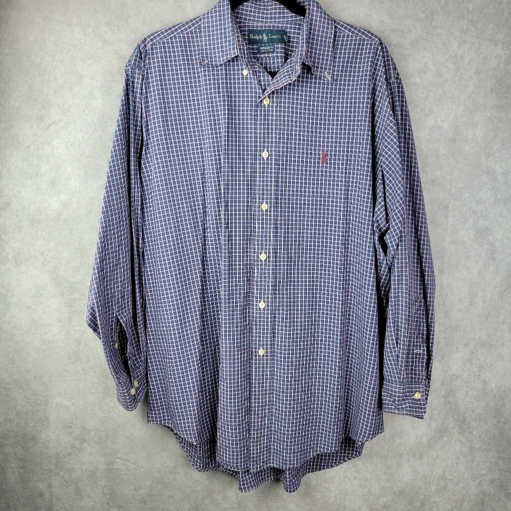 Ralph Lauren Classic Fit Mens Size 16|L 32/33 Blue Long Sleeve Button Down Shirt